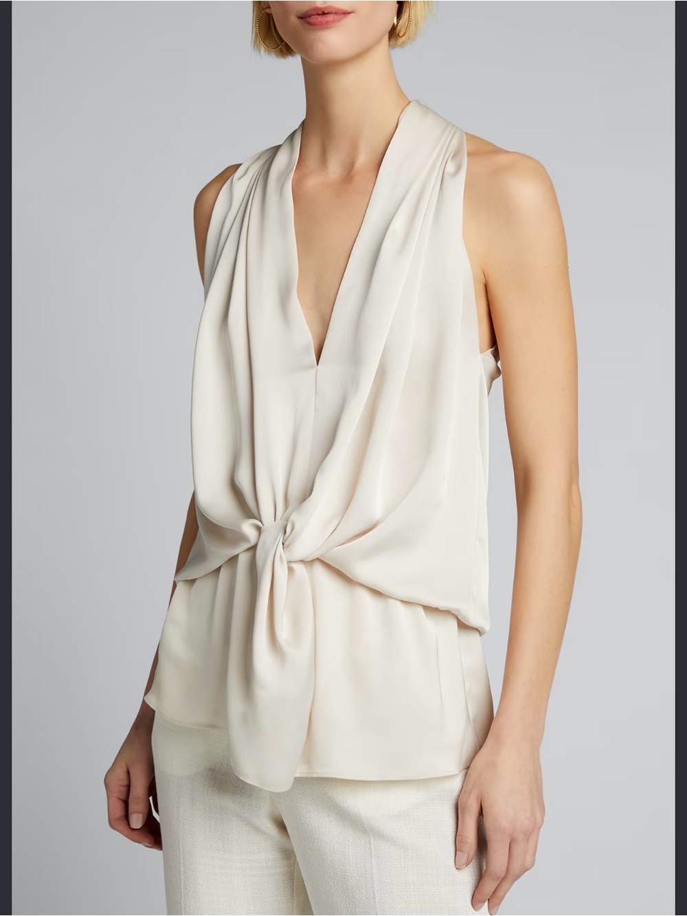 Ramy Brook Cream Draped Knot Halter Camisole